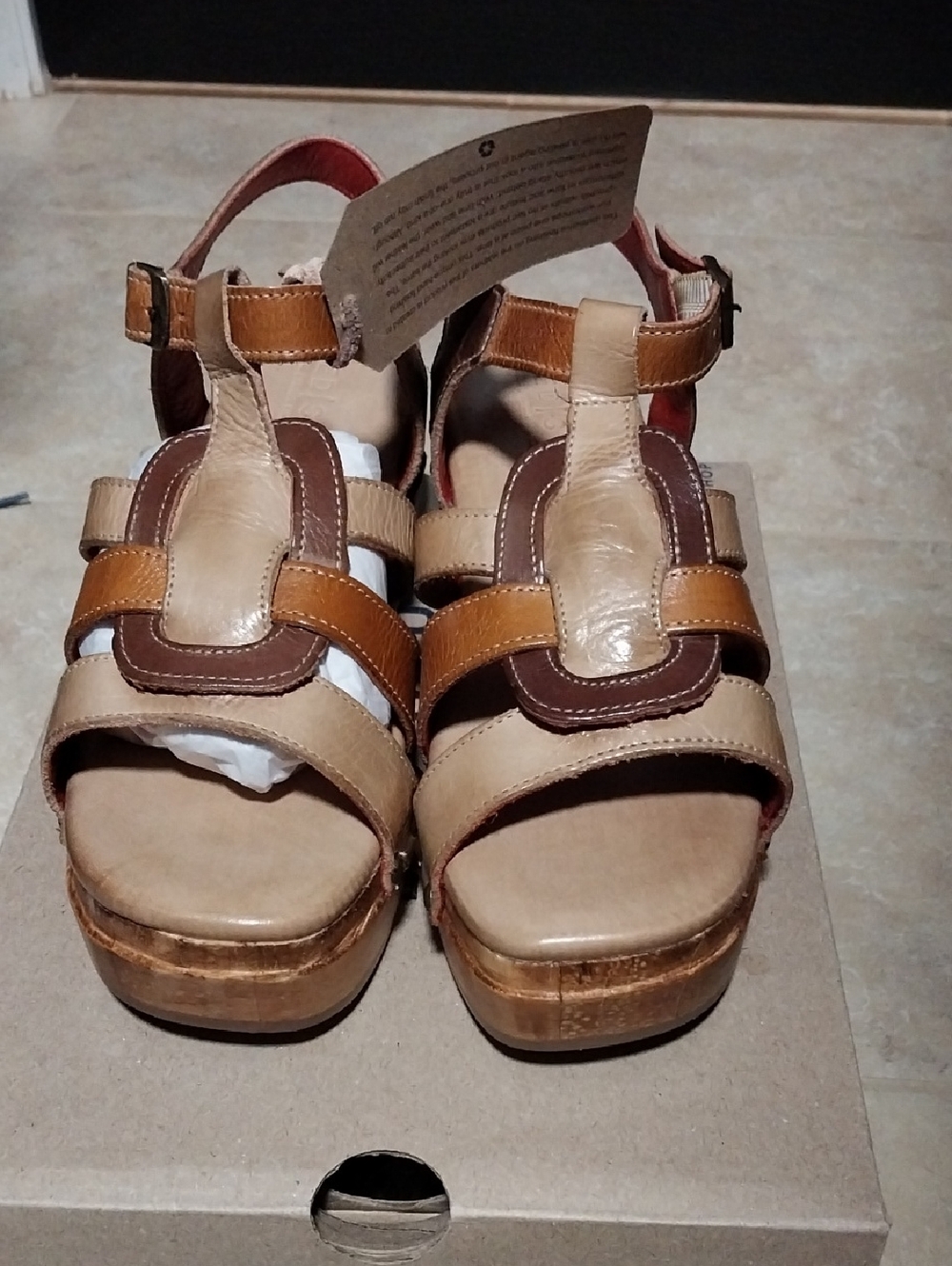 Bed Stu Tan, Brown & Camel Leather Platform Sandals - Picture 10 of 10